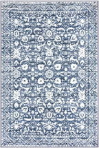 Vintage 4x6 Living Room Washable Rug, Light Blue White Non-Slip Soft Bedroom Area Rug Thin Printed Faux Wool Floor Super Soft Carpet Throw Rugs for Nursery Playroom Dining Room Office
