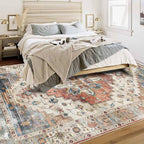 Enkor Area Soft Rugs 6x9 Washable Non Slip Boho Floor Rugs for Living Room Bedroom, Vintage Style Farmhouse Mat for Kitchen Entryway Beige & Red