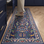 Rugcomf Round Rug 6ft Washable Circle Rug Floral Non Slip Low Pile Small Circular Rug for Bedroom, Bathroom, Entryway, Kids Room, Office(Blue)