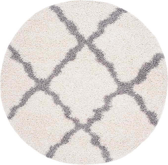 SAFAVIEH Dallas Shag Collection Area Rug - 6' Round, Ivory & Grey, Trellis Design, Non-Shedding & Easy Care, 1.5-inch Thick Ideal for High Traffic Areas in Living Room, Bedroom (SGD257F)