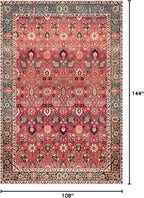 vivorug 9x12 Area Rugs for Living Room, Non Slip Machine Washable Vintage Red Floral Rug, Ultra-Thin Lightweight Large Area Rug for Bedroom, Dining Room, Low Pile