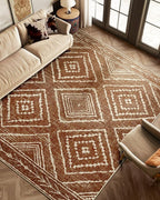 Area Rug 7x9 Rug Machine Washable Non-Slip Low Pile Print Pattern Western Rug for Living Room Bedroom Entryway Tribal Series-Yellowbrown/Cream