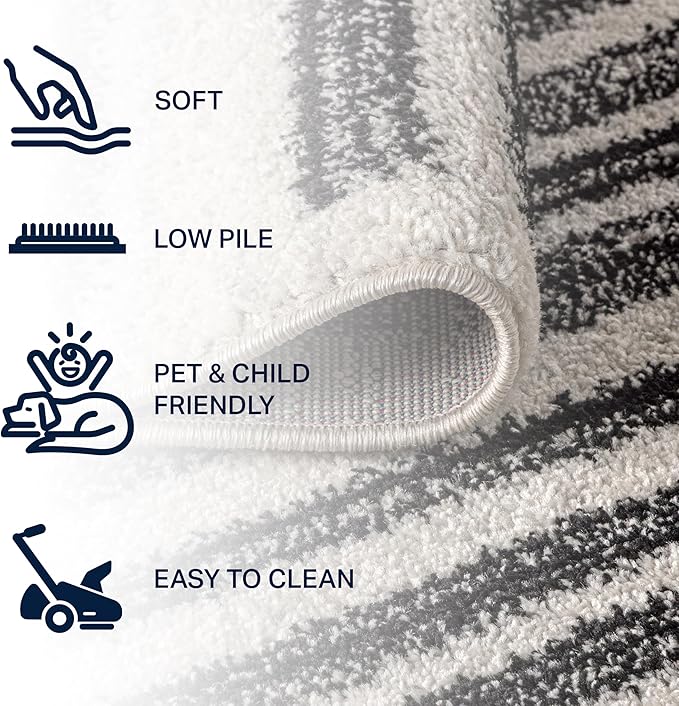 JONATHAN Y Khalil Modern Berber Stripe Cream/Black 5' Round Indoor Area Rug, Contemporary, Bohemian, Easy-Cleaning for Living Room, Bedroom, Kitchen, Pet Friendly, Non-Shedding (MOH207A-5R)
