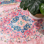 Boho Rug 3x5 Pink Small Area Rug Washable Vintage Rug for Kitchen Living Room Bedroom Bathroom Office Low Pile Non Slip Indoor Floor Carpet