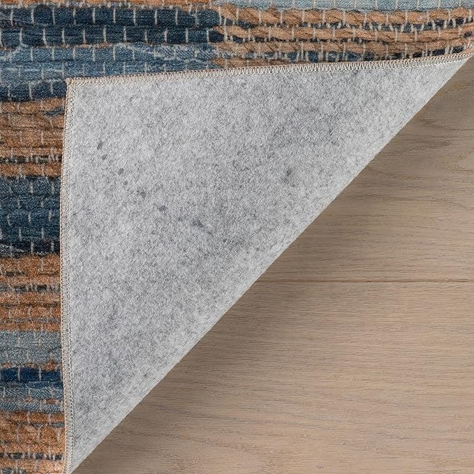 Dash & Albert Ravel Stripe Blue Machine Washable Rug, 5 X 8 Feet, Tan/Blue Stripe Pattern