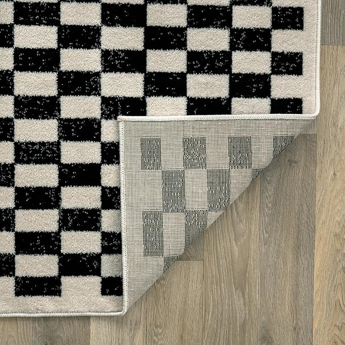 Rugshop Black and White Checkered Area Rug – High-Contrast Grid Pattern Carpet for Living Room, Bedroom, or Dorm – Trendy Contemporary Soft Floor Décor 2' 3" x 8' Runner Black