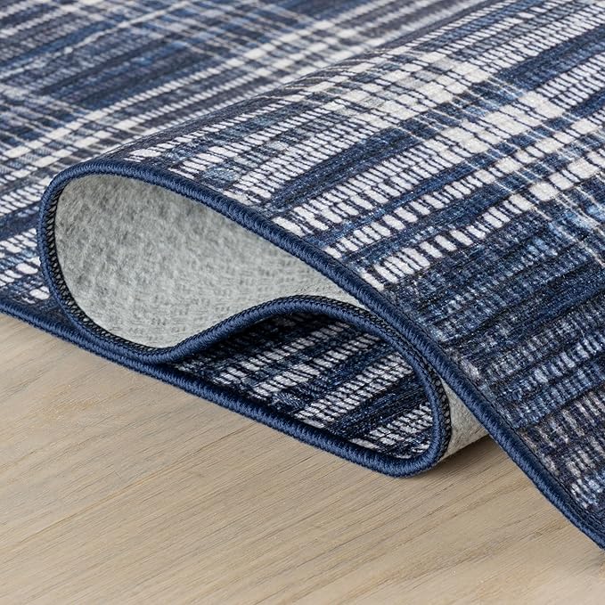 Dash & Albert Denim Plaid Blue Machine Washable Rug, 9.5 X 13.5 Feet, Blue/White Plaid Pattern
