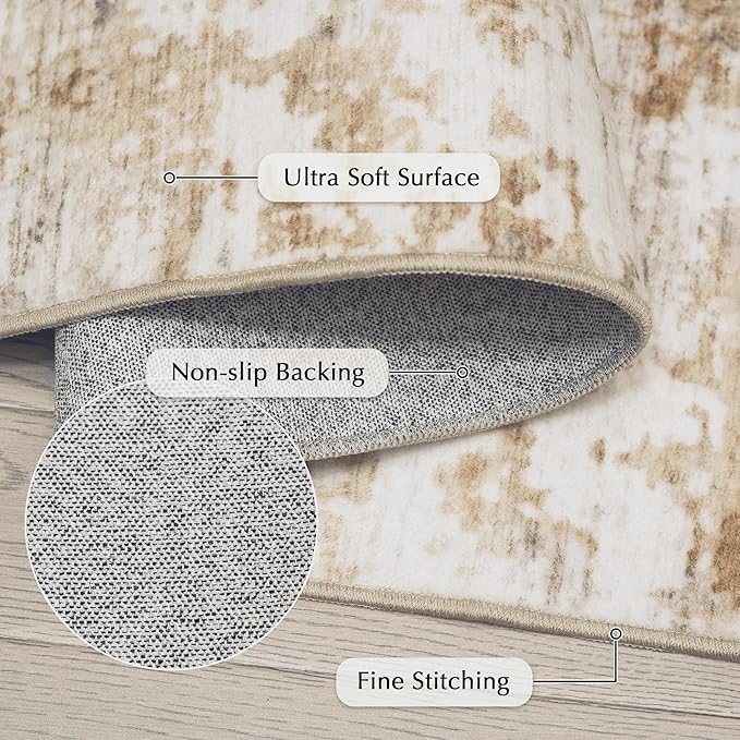 FMFUNCTEX Entryway Rug 2x3 Washable Brown Grey Modern Abstract Door Mat Non Slip Low Pile Indoor Carpet Soft Small Entrance Throw Rugs for Entrance Entry Bedroom Kitchen Bathroom Laundry, Grey Gold