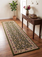 Rugs.com Yasmin Collection Rug – 16 Ft Runner Green Medium Rug Perfect for Hallways, Entryways