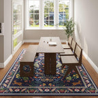 Rugcomf 9x12 Area Rugs for Living Room Washable Rug Floral Non-Slip Large Rug for Living Room, Bedroom, Farmhouse, Dining Room, Kids Playroom (Blue)