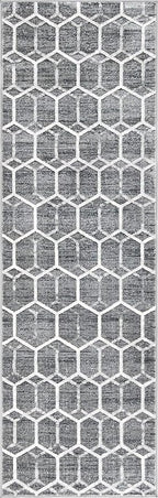 Rugs.com Lattice Trellis Collection Rug – 10 Ft Runner Gray Low-Pile Rug Perfect for Hallways, Entryways