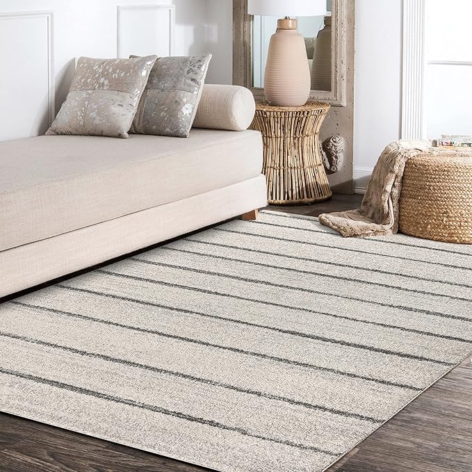 JONATHAN Y Williamsburg Minimalist Stripe Cream/Gray Indoor Area Rug, 8x10, Contemporary, Modern, Easy-Cleaning for Living Room, Bedroom, Kitchen, Pet Friendly, Non-Shedding (MOH201A-8)