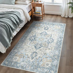 4x6 Area Rugs for Living Room, Machine Washable Rug, Non Slip Vintage Rugs, Low Pile Lightweight Print Rug for Bedroom, Dining Room, Home Office, Blue