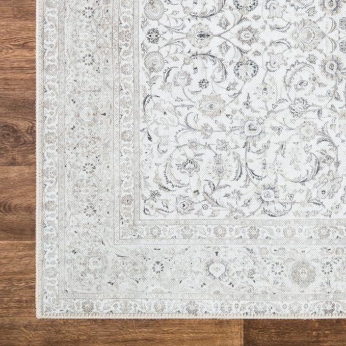 Bloom Rugs Washable Non-Slip 8' x 10' Rug - Beige/Off White Traditional Bordered Area Rug for Living Room, Bedroom, Dining Room, and Kitchen - Exact Size: 8' x 10'