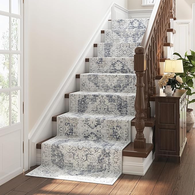jinchan Runner Rug 3x7 Vintage Hallway Rug Kitchen Washable Runner Retro Floor Cover Lightweight Non-Slip Low Pile Thin Distressed Carpet for Entryway Bathroom Laundry Room Bedroom Stairway Grey