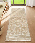 Wonnitar Washable Kitchen Runner Rug 2x6, Moroccan Runners for Hallway, Non Slip Bohemian Soft Bathroom Throw Mat Geometric Carpet Runner for Laundry Entryway Bedroom (Kakhi,2'x6')