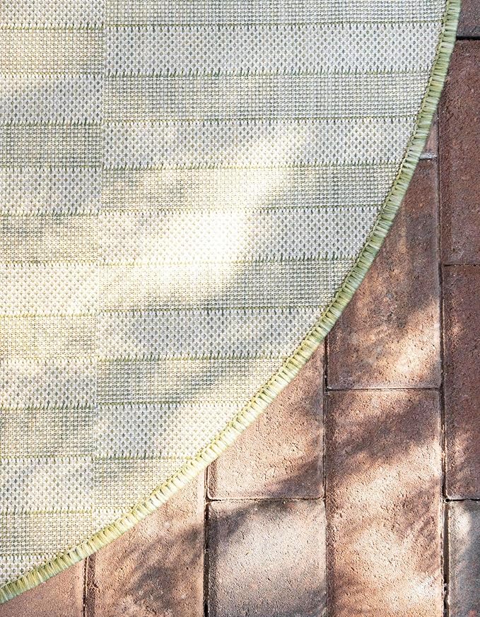 Unique Loom Outdoor Striped Collection Area Rug - Striped (4' 1" Round, Green/Ivory)
