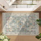 Enkor Area Soft Rugs 2x3 Washable Non Slip Boho Small Floor Entryway Rugs for Living Room Bedroom, Vintage Style Farmhouse Mat for Kitchen Beige & Green