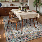 Washable Area Rug 9' x 12' Vintage Traditional Persian Mat - Foldable Distressed Non-Slip Machine Washable Carpet for Living Room Bedroom Kitchen Home Decor - Slate and Multicolor