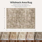WITSHOCK 9x12 Area Rugs for Living Room: Machine Washable Non Slip Modern Abstract Carpet - Low Pile Print Rug for Bedroom Dining Room - Stain Resistant for Household - Pet Owners (Earthy Brown)