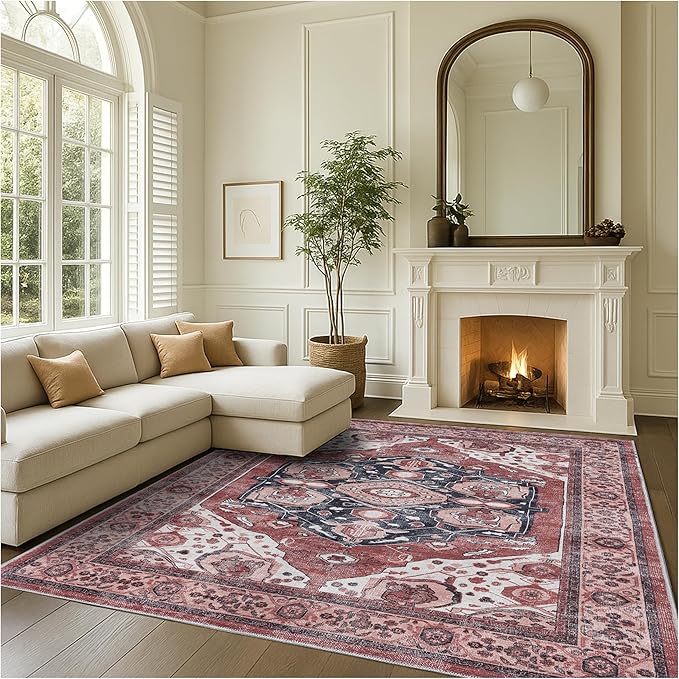 Fame Rugs Turkish Rug. Washable Vintage Oriental Antique Inspired Traditional Doormat Small Modern Area Rugs Luxury Entryway Entry Bedroom Bathroom Kitchen (404RR, 2'5 x 5')