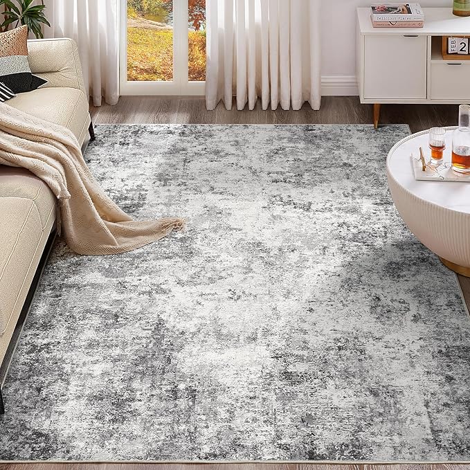 6x9 Area Rug Living Room Rugs - Washable Neutral Modern Abstract Soft Thin Rug Indoor Floor No Slip Rug Carpet for Bedroom Under Dining Table Home Office Decor - Grey