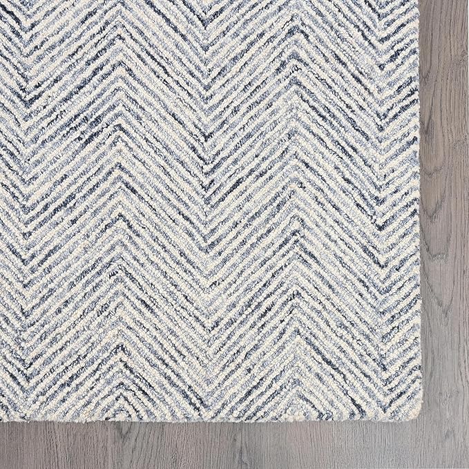Modern Herringbone Chevron Collection Handcrafted Wool Area Rug - Durable, Zigzag Pattern, for High Traffic, Contemporary Design for Living Room, Bedroom, Dining Room Decor (Denim blue, 7' x 9')