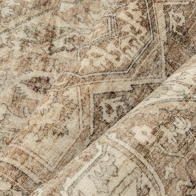 Brown Multi Hallway Runner Rug 2x5 Vintage Washable Distressed Area Carpet Kitchen Indoor Non Slip Traditional Medallion Retro Accent Throw Rug for Bedroom Laundry Office Dining Living Room