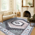Fame Living Washable Area Rug. Modern Farmhouse. Vintage. Turkish. Bohemian. Distressed. Oriental. Traditional. Rugs for Living Room. Dining. Bedroom. Office. Entryway.(856BlckGry, 2'5" x 9'8")