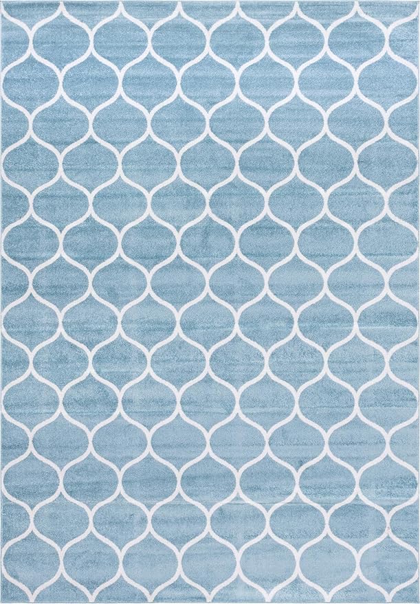 Rugs.com Lattice Frieze Collection Rug – 10' x 14' Light Blue Medium Rug Perfect for Living Rooms, Large Dining Rooms, Open Floorplans