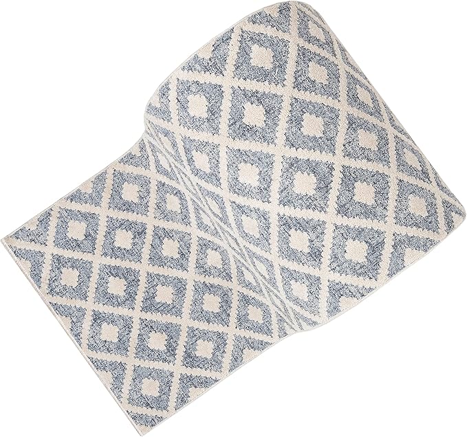 Well Woven Custom Size Hallway Stair Runner - Choose Your Length - Ainsley Blue Diamond Trellis Geometric Tribal - 31 Inches Wide x 30 Feet Long Runner (31" x 30' Runner) Rug