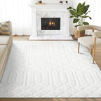 Abani Cozy Cream Area Rug for Living Room, Bedroom - Geometric Diamond Pattern - 5' x 8' - Durable & Easy to Clean