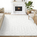 Abani Cozy Cream Area Rug for Living Room, Bedroom - Geometric Diamond Pattern - 6' x 9' - Durable & Easy to Clean