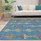 Alfa Rich 3x5 Moroccan Blue Washable Area Rugs for Living Room Bedroom Kitchen Decor Cotton Runner
