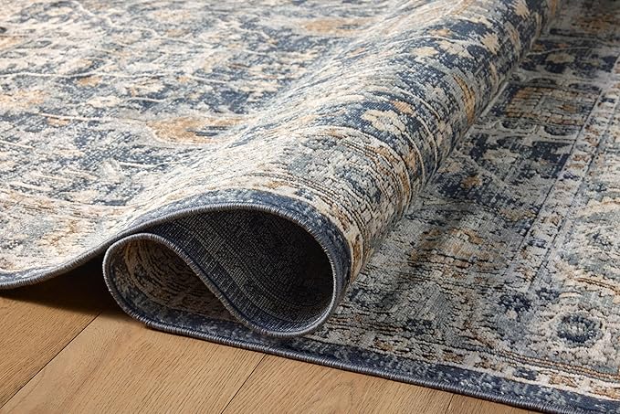 Loloi Teagan Collection TEA-03 Denim/Pebble 6'-7" x 9'-2" Area Rug, Large, Soft Neutral Rug, High-Traffic for Living Room, Bedroom, Home Office, Dining Area