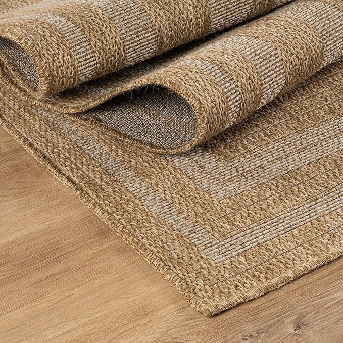 Beverly Rug Easy Jute Framed Border Rug 8x10 Washable Durable Indoor Outdoor Area Rugs for Living Dining Room Patio Office Stain Resistant Non Shedding Casual Indoor Outside Carpet 8 x 10 Natural