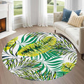 Tropical Round Rug 6ft, Watercolor Palm Leaves Pattern Low Pile Circle Carpet, Non-Slip Washable & Non-Shedding Indoor Mat for Bedroom, Entrance, Office Decor