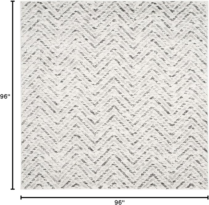 SAFAVIEH Adirondack Collection Area Rug - 8' Square, Ivory & Charcoal, Chevron Design, Non-Shedding & Easy Care, Ideal for High Traffic Areas in Living Room, Bedroom (ADR104N)
