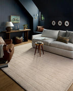 Loloi Chris Loves Julia Calvin Collection CLV-02 Ivory/Oatmeal 7'-10" x 7'-10" Round Area Rug Checkered Neutral Soft Living Room Bedroom Carpet