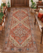 Tangsoo 2x6 Washable Runner Rug for Hallways, Non Slip Vintage Runner Rug, Soft Low Pile Long Runner, Print Distressed Carpet Runners for Kitchen Bedroom Entryway Bathroom Living Room