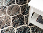 Rugs.com Lattice Frieze Collection Rug – 5' Square Blue Multi Medium Rug Perfect for Living Rooms, Kitchens, Entryways