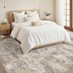 Nakagishi 7x9 Area Rugs Living Room: Washable Abstract Large Neutral Soft Rug Stain Resistant Modern Indoor Floor Non-Slip Carpet for Bedroom Nursery Kids Playroom Office Dining Room Dorm- Brown Grey