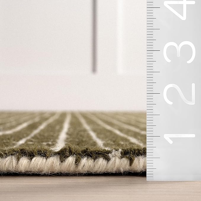 Rugs USA 2'6" x 8' Melrose Checked Wool Indoor Runner Rug, Contemporary Farmhouse Moss/Ivory for Living Room, Bedroom, Office, Entryway, Hallway