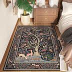 Rugcomf 3x5 Rug Vibrant Tree of Life-Patterned Vintage Non Slip Low Pile Small Carpet for Bedroom Bedside Kitchen Entryway Kids Room Office College Dorm Essentials for Girls, Black