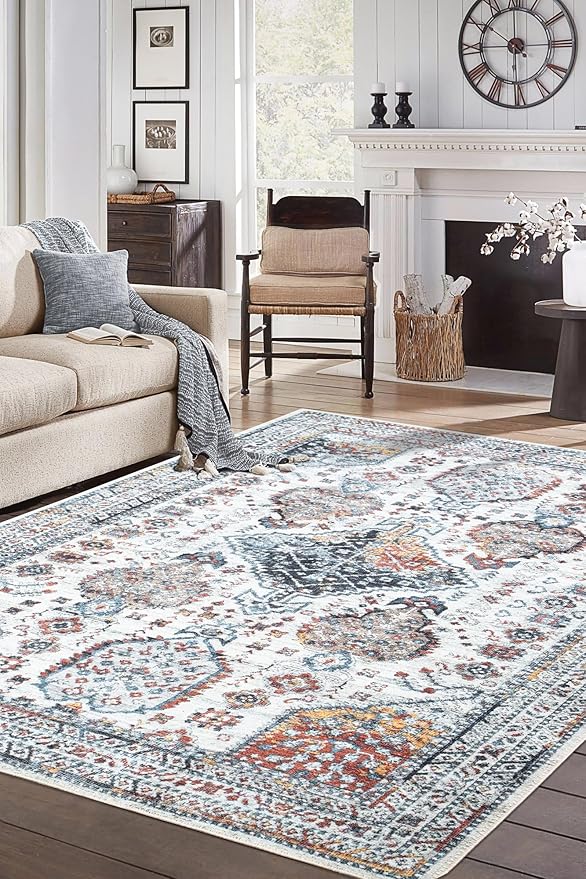 Keen Home Design 6x9 Rug - Machine Washable Area Rug with Non-Slip Backing, Ideal for Living Room, Dining Room, Bedroom - Vintage, Easy Clean, Durable, Low Pile - (6' x 9')