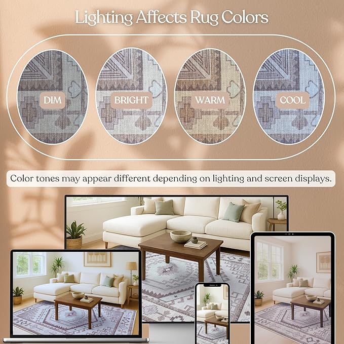 Fame Living Washable Area Rug. Modern Farmhouse. Vintage. Turkish. Bohemian. Distressed. Oriental. Traditional. Rugs for Living Room. Dining. Bedroom. Office. Entryway. Foyer. (856BrC, 7'5" x 9'8")