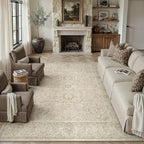 HUGEAR 6x9 Machine Washable Area Rugs Vintage Beige - Neutral Living Room Bedroom Rug Non Slip Stain Resistant Low Pile Aesthetic Throw Carpet Kids & Pet Friendly