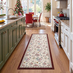 jinchan Elora 3x8 Floral Runner Rug for Hallway Washable Kitchen Runner Vintage Romance Design Non Slip Thin Indoor Floor Cover Low-Profile Throw Carpet for Entryway Bathroom Bedroom Porch, Red/Beige