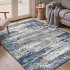 Bavni Washable Area Rug, Soft Abstract Rugs Non-Slip, Thin Foldable 3x5 Rug, Modern Stain Resistant Rug for Living Room, Kitchen, Bedroom, Blue/Ivory