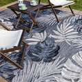 CAMILSON Indoor Outdoor Rug Navy Blue 5x7 Leaf Tropical Botanical Area Rugs for Indoor and Outdoor patios, Easy-Cleaning Non-Shedding Living Room Garden and Kitchen Washable Outside Carpet (5 x 7)
